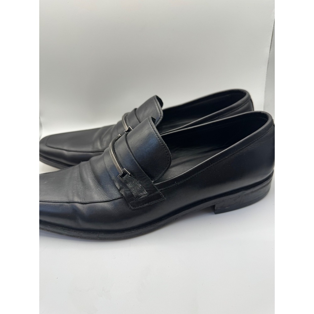 HUGO BOSS Mens Black Leather Slip On Loafer Shoes Square‎ Toe size 10